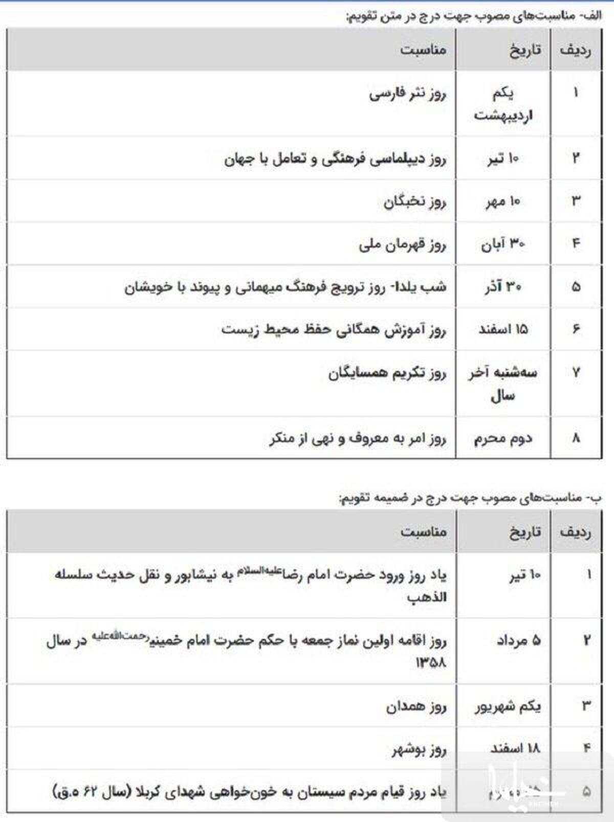 اضافه شدن 13 مناسبت جدید به تقویم ۱۴۰۳